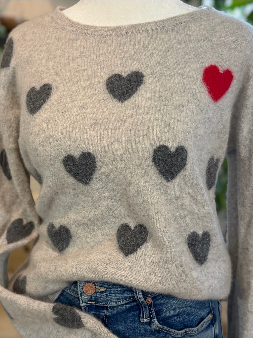 Christian Siriano 100% Cashmere Sweater S Gray Heart Print 2 Ply Crewneck - Picture 3 of 10